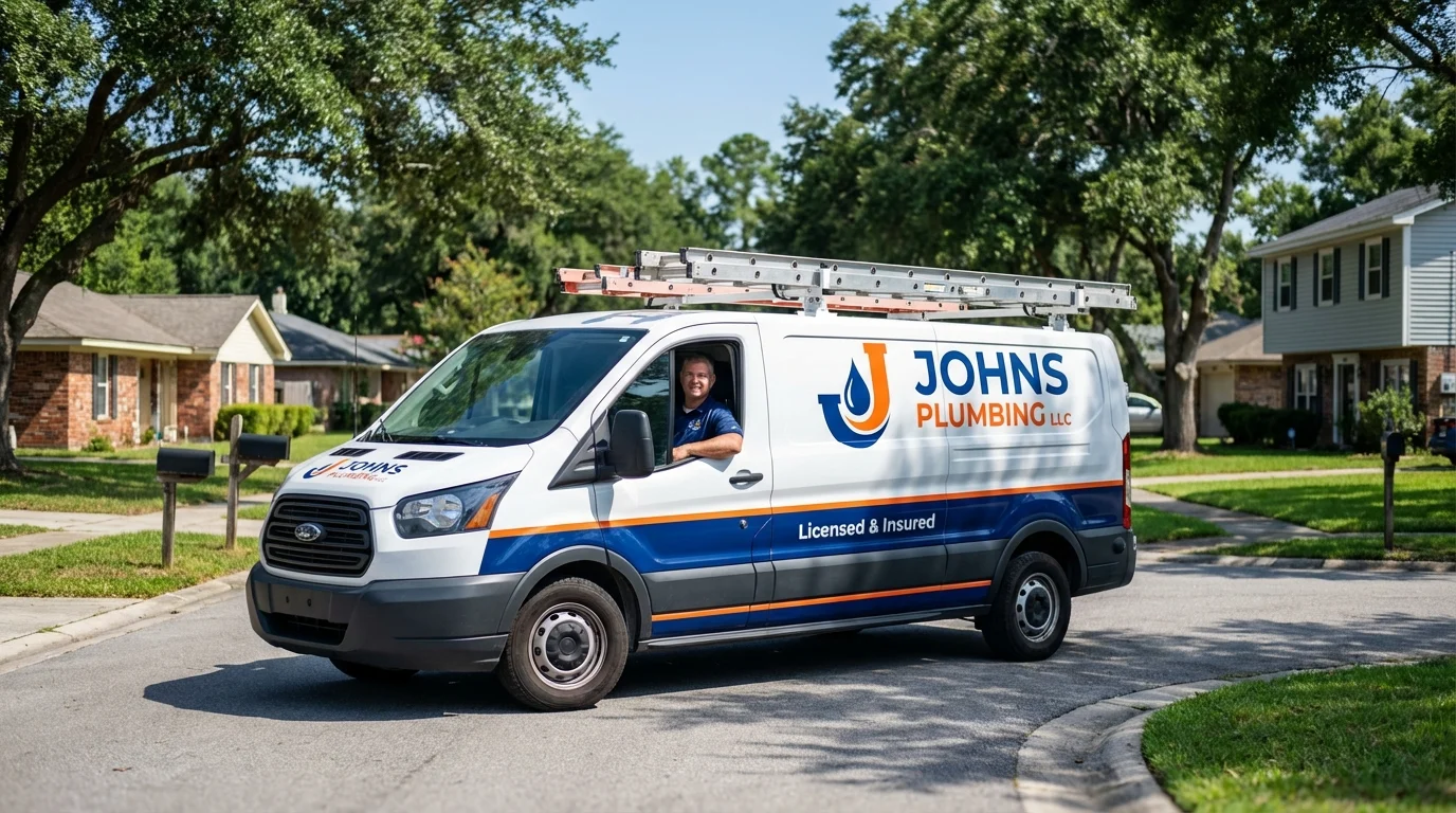 Johns Plumbing LLC service van in East Brookfield, MA