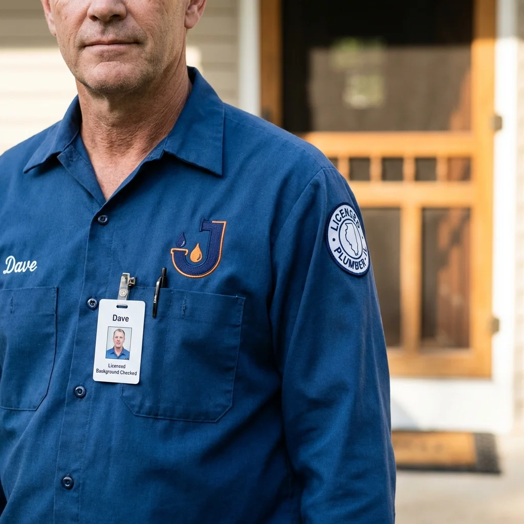 Licensed plumber showing ID badge in East Brookfield, MA
