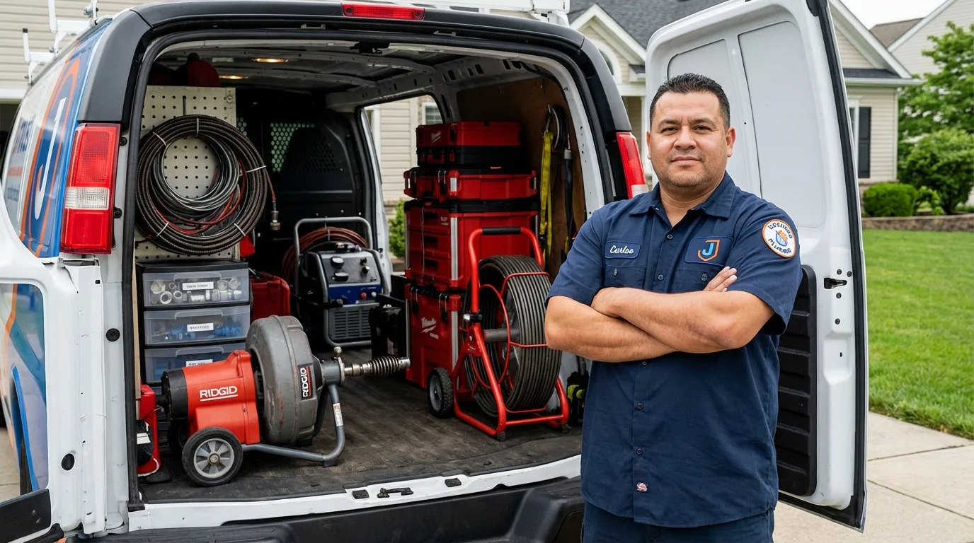 Professional drain cleaning equipment and Johns Plumbing LLC plumber in East Brookfield