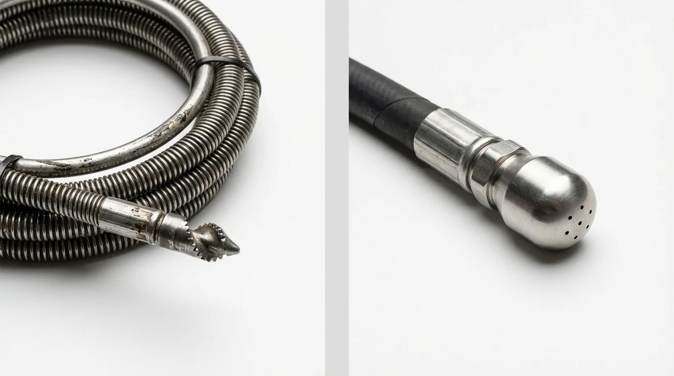 Drain snake cable and hydro jetting nozzle used for drain cleaning in East Brookfield, MA