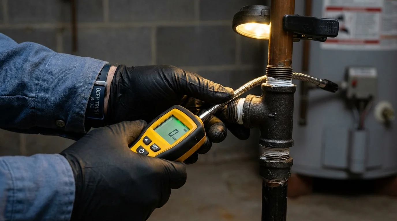 Gas leak detection with electronic sniffer by Johns Plumbing LLC in East Brookfield