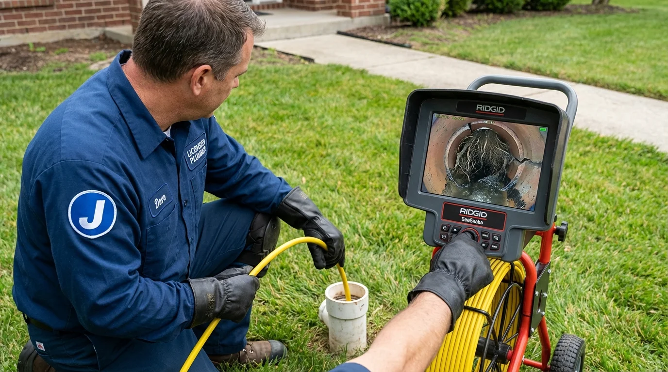 Sewer camera inspection being performed by Johns Plumbing LLC in East Brookfield